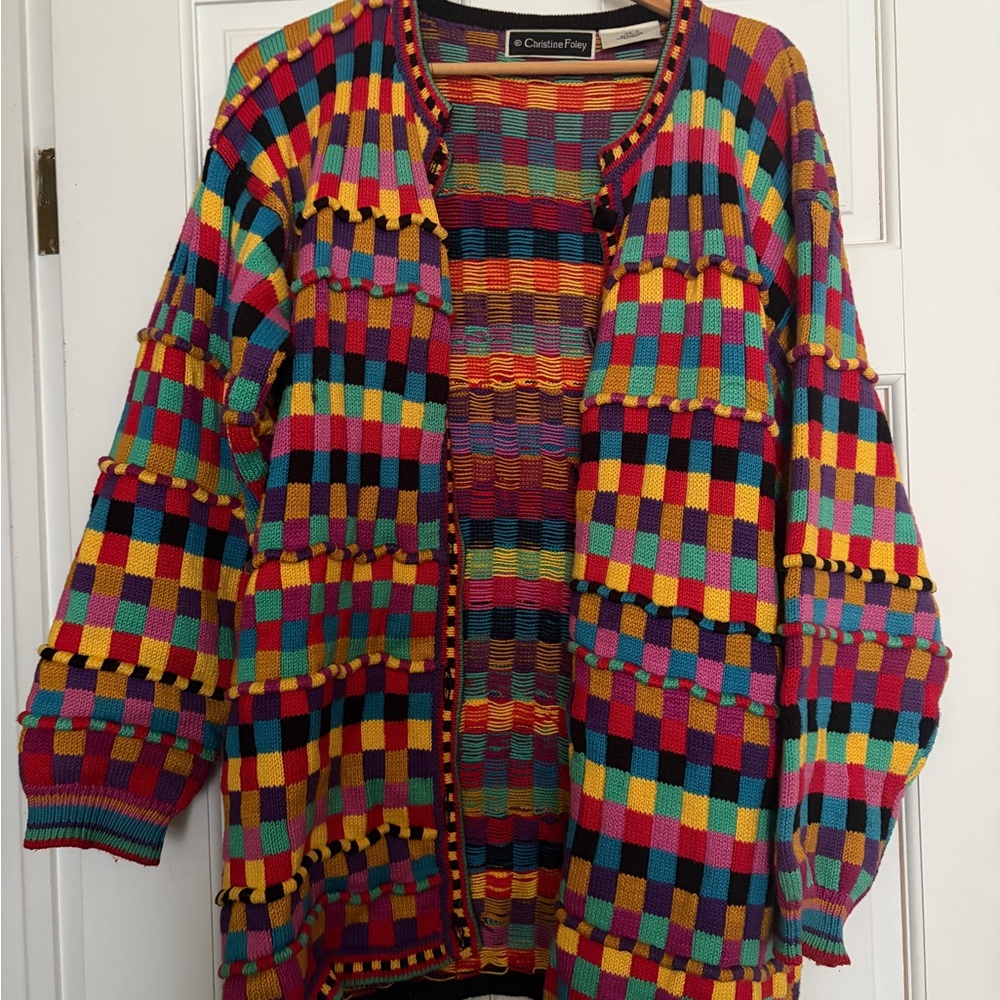 Colorful Checkered 80s/90s Vintage Cardigan by Christine Foley